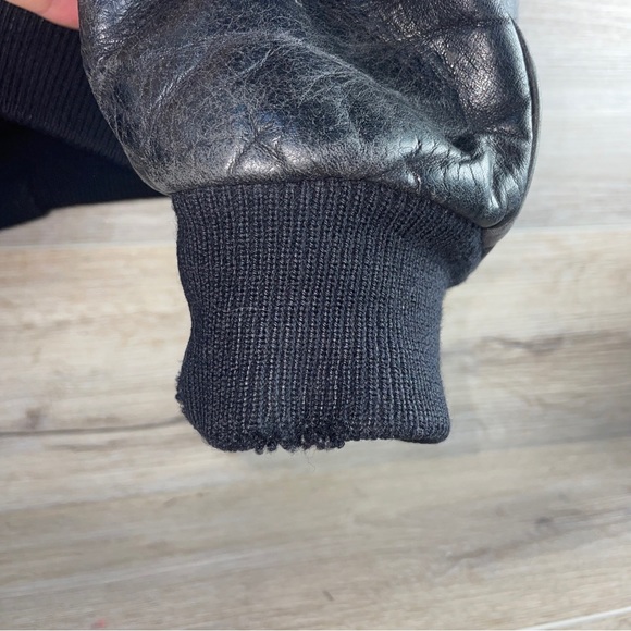 Vintage 90s Black 100% Leather & Wool Letterman Jacket Made in USA Mens XL Long - Picture 13 of 16